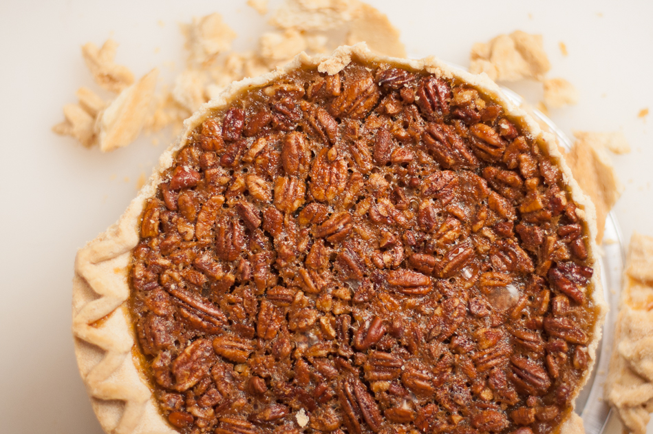 pinch off extra crust of pecan pie