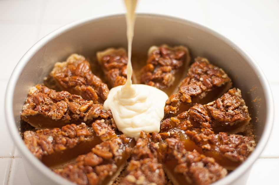 pecan pie cheesecake pour the batter through strainer
